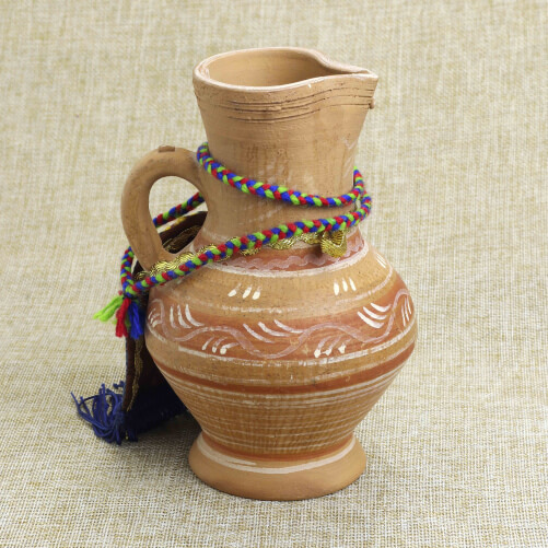 Изображение «Кувшин глиняный Балхар с тканью малый»