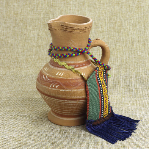 Изображение «Кувшин глиняный Балхар с тканью малый»