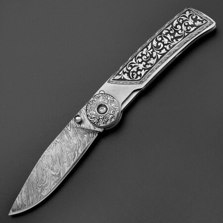 Изображение «Складной нож Байкер-1 рукоять серебро резьба»