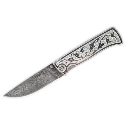 Изображение «Складной нож "Стерх" дамасская сталь с серебром»