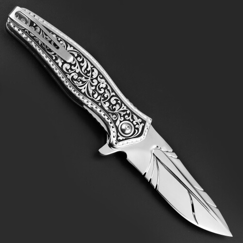 Изображение «Складной нож Раптор рукоять серебро клинок перо»