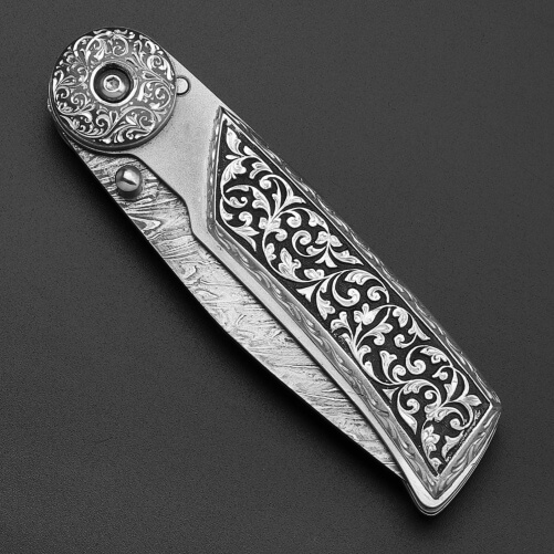 Изображение «Складной нож Байкер-1 рукоять серебро резьба»