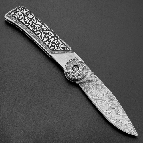 Изображение Складной нож Байкер-1 рукоять серебро резьба