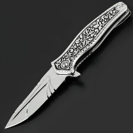 Изображение «Складной нож Раптор рукоять серебро клинок перо»