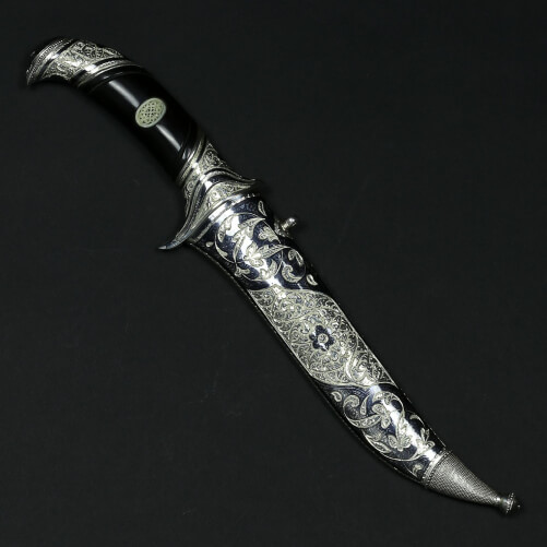 Изображение «Нож серебряный Кубачи с дамасским клинком»