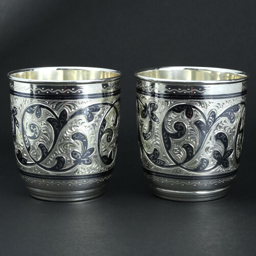Изображение «Набор из 2 серебряных стаканов Кубачи широкие»