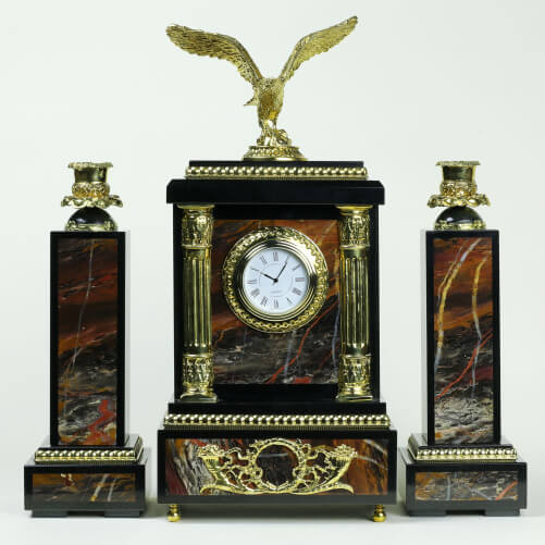 Изображение Набор каминные часы Орел и подсвечники яшма